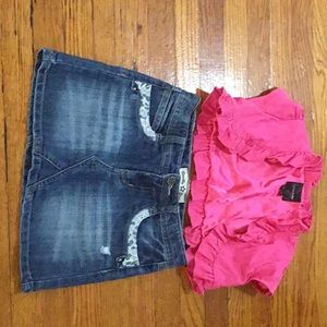 Jean skirt and pink shawl